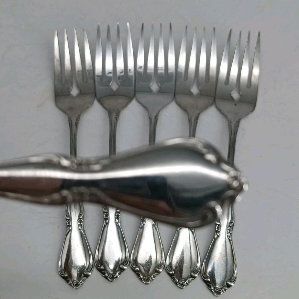 6X SF Oneida CHATEAU Stainless Flatware Salad Forks Glossy USA